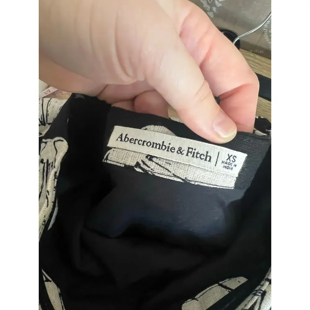 Abercrombie & Fitch Linen Strapless Black & White Strapless Seashell Mini Dress